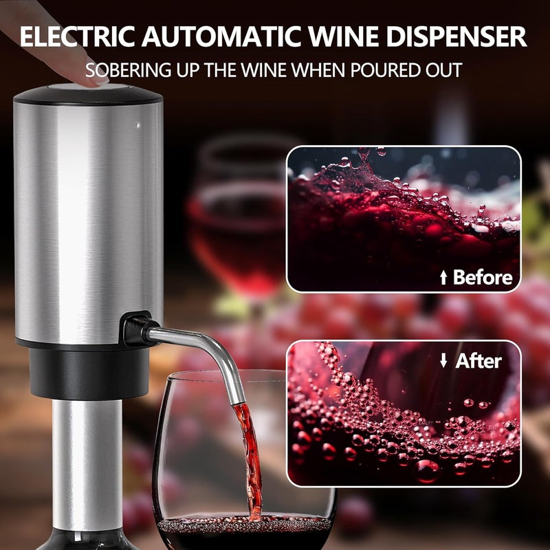 BGM.FOX 4-in-1 Rechargeable Electric Wine Opener Wine Aerator Gift Set with Electric Wine Decanter, Wine Stopper, Foil Cutter, Automatic Electric Wine Bottle Opener for Home Bar Parties, Stainless Steel - Image 3